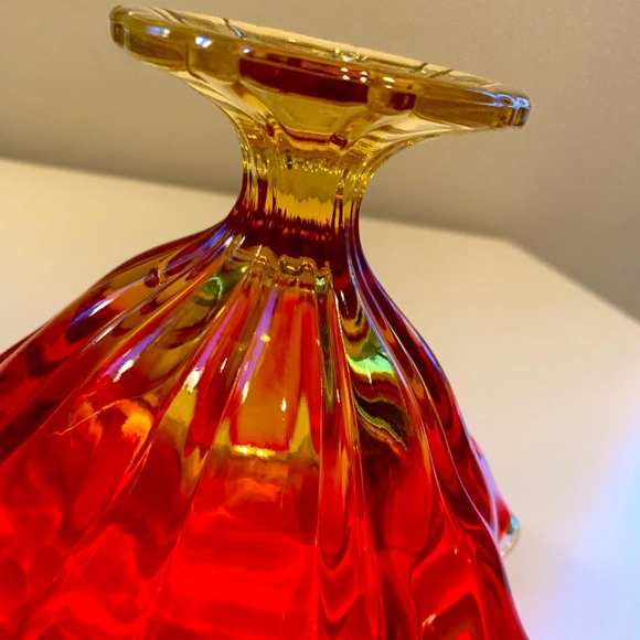 ❤️ Mid-Century Viking Glass Georgian Honeycomb, Orange to Red Glass Vase/Compote - Picture 7 of 12